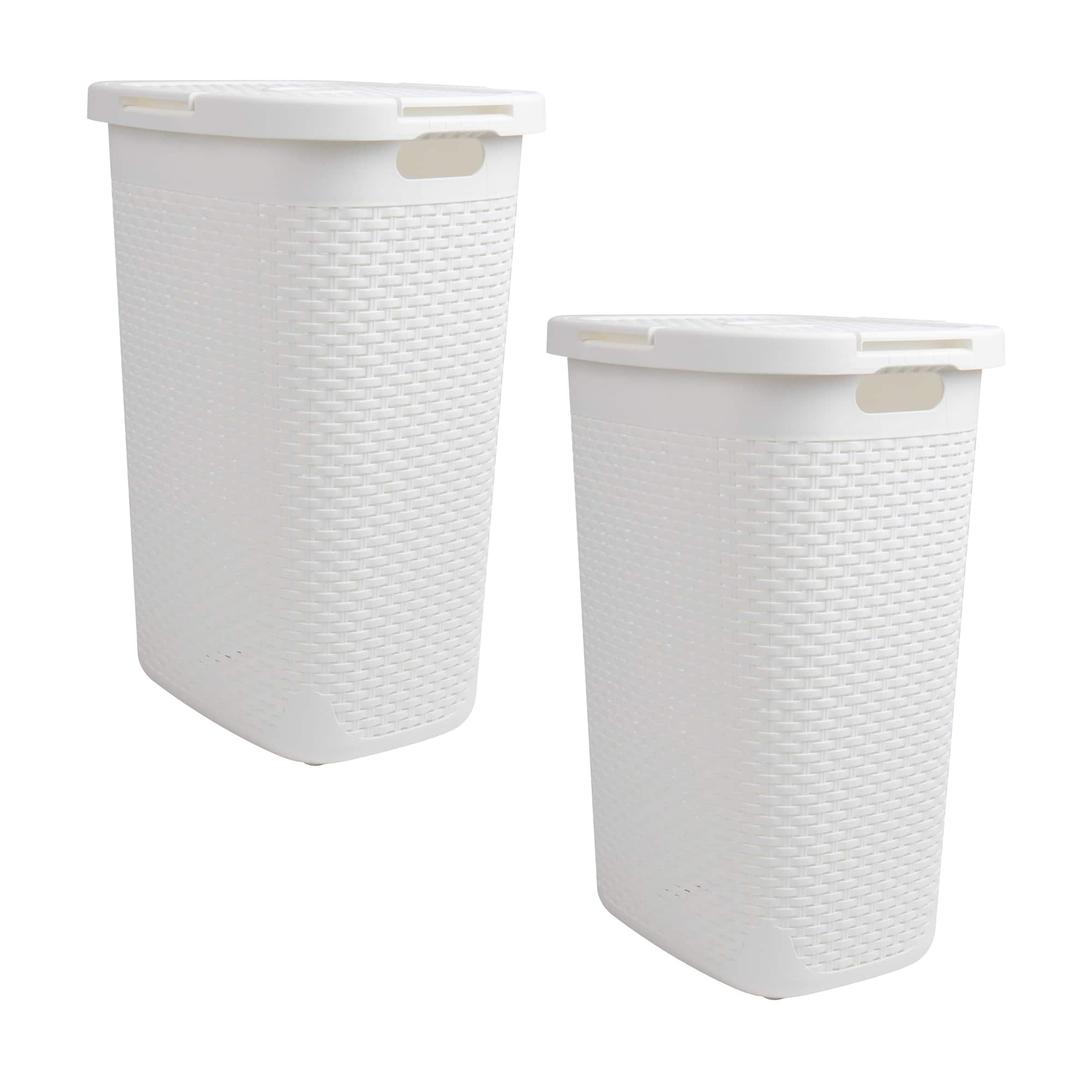 Mind Reader 60L Ventilated Slim Laundry Hamper with Cut Out Handles & Attached Hinged Lid, 2ct.